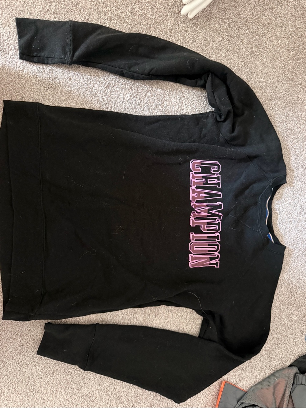 Champion Black Crewneck Sweatshirt with Pink Logo Block Letters